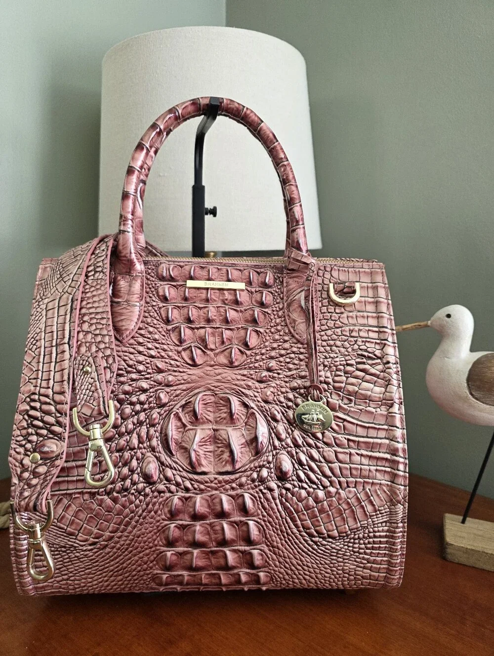 Brahmin Caroline Satchel Dusty Rose Metallic